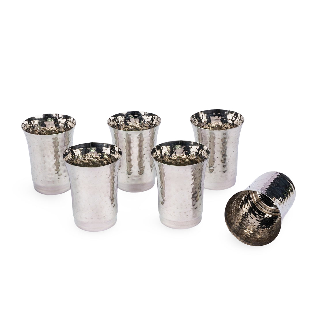 JISCOVERY Stainless Steel Bucket Glasses Set of 6| Glass for Water, Lassi, Milk & Juice| Glass Tumbler| Daily Use Water Drinking Glass| Hammered Design Glass| Silver| Capacity- 350 ML (Copy)