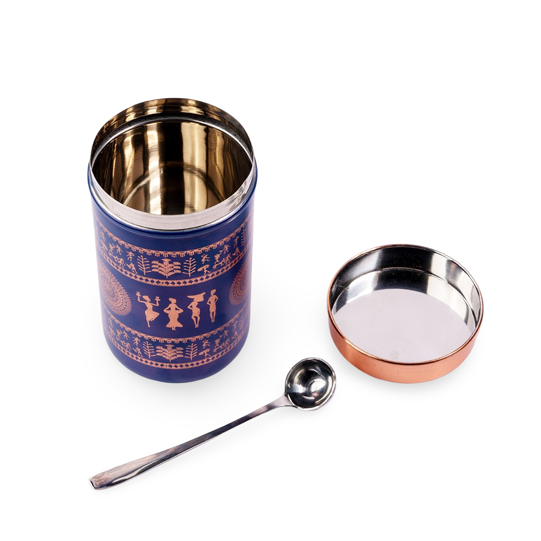 JISCOVERY Printed Steel Containers for Kitchen Storage Set of 2 With Spoon Blue