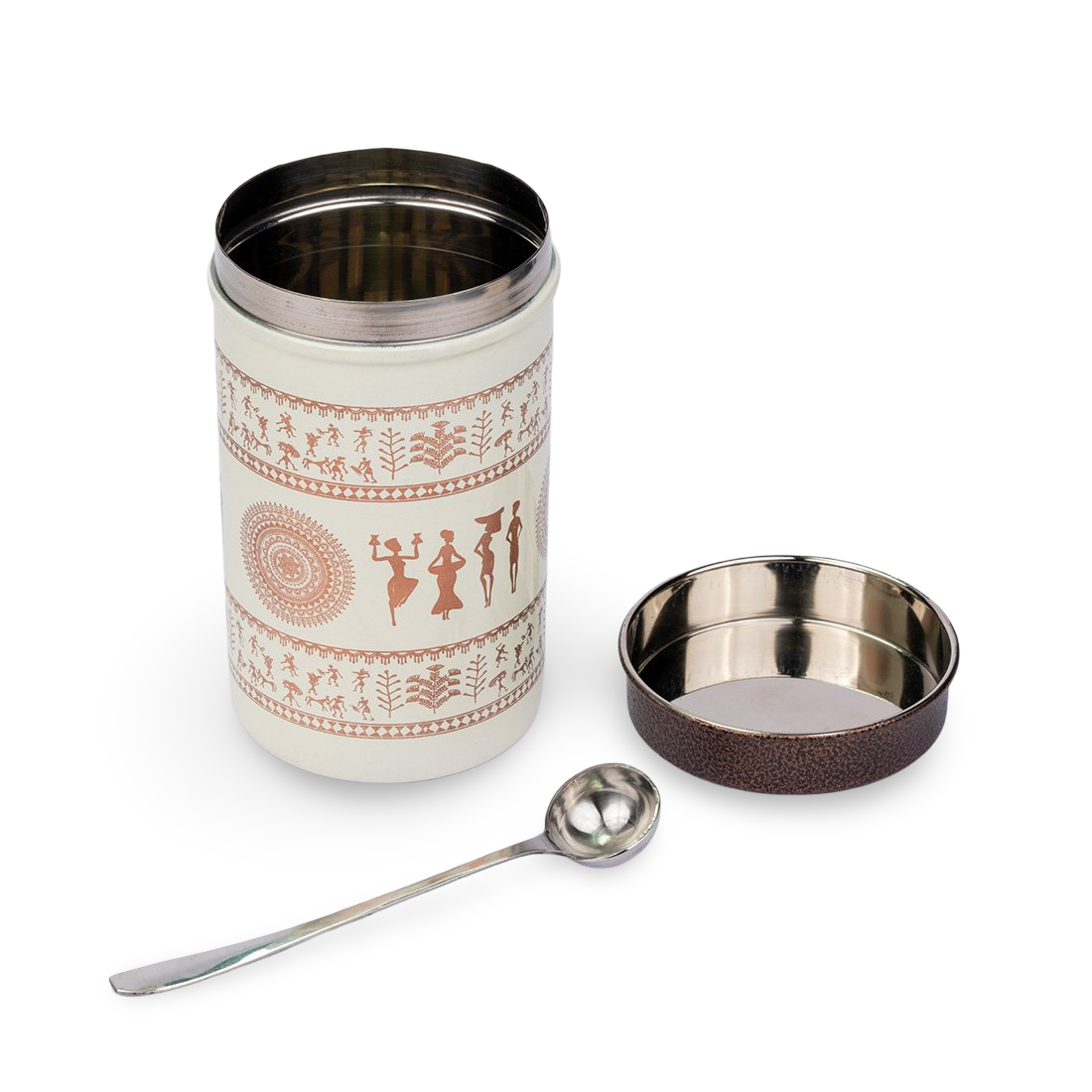 JISCOVERY Printed Steel Containers for Kitchen Storage Set of 2 (Beige Color)