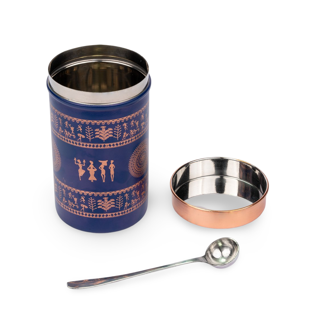 JISCOVERY Printed Steel Containers for Kitchen Storage Set of 2 With Spoon Blue