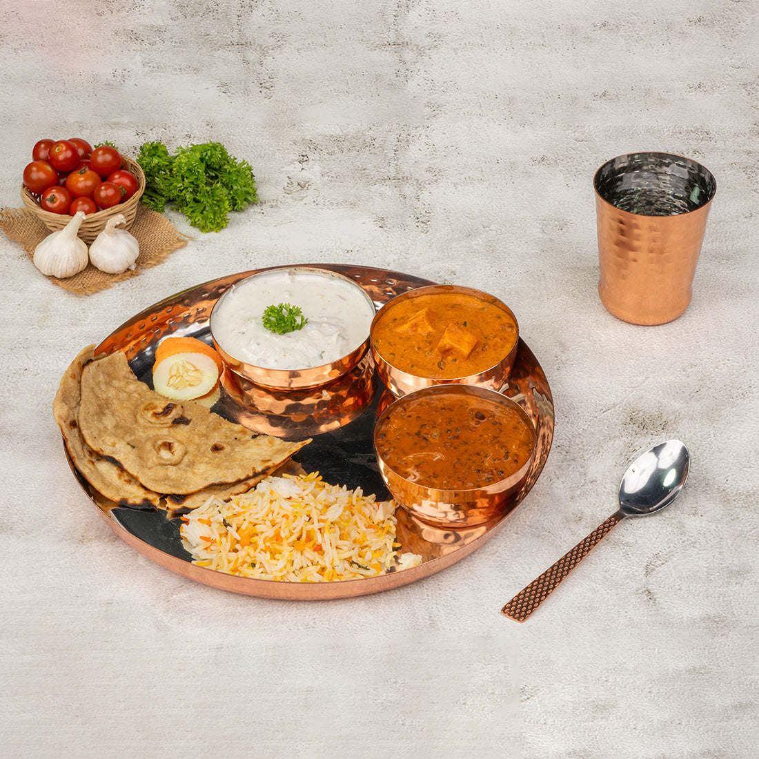 Rose gold Hammered 6 Pcs Thali set