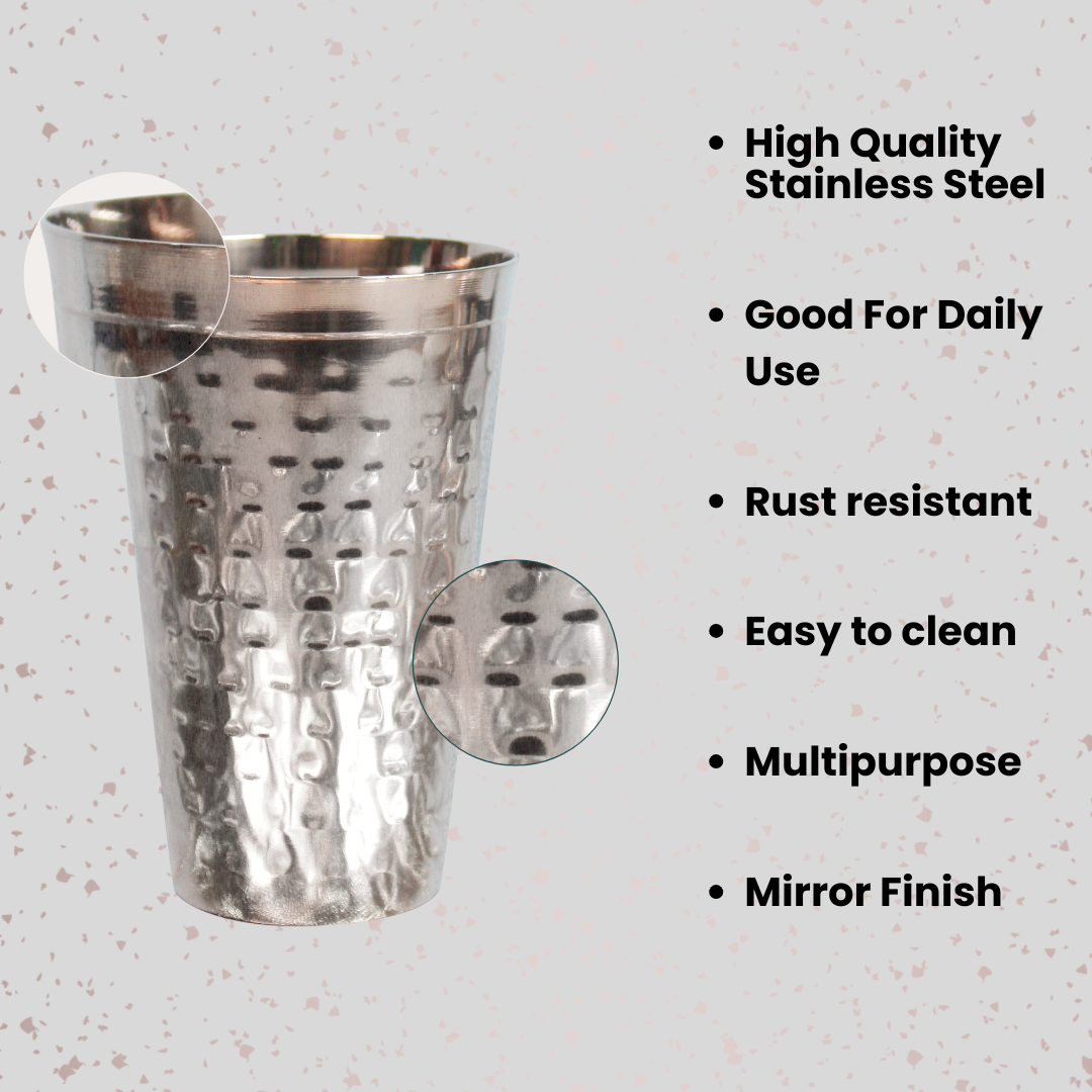 JISCOVERY Stainless Steel Lassie Glass Set of 6| Glass for Water, Milk & Juice| Glass Tumbler| Daily Use Water Drinking Glass| Durable| Silver| Capacity- 700 ML