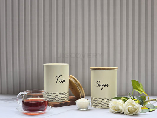 JISCOVERY Airtight Storage Canisters - Tea & Sugar Jars Set of 2 Ivory