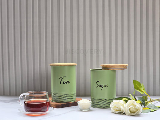 JISCOVERY Stylish Kitchen Storage Jars - Tea & Sugar Container Set of 2 Green