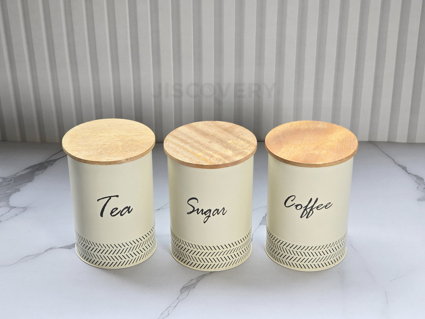 JISCOVERY Airtight Storage Canisters - Tea, Coffee & Sugar Jars Set Of 3 Ivory