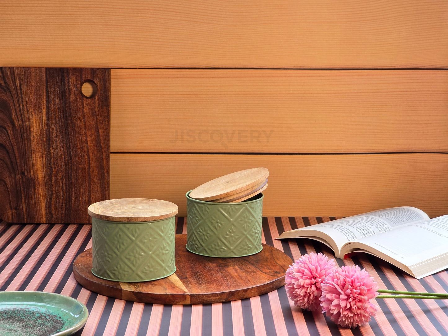 JISCOVERY Pintresty Airtight Storage Jars For Jars Set of 2 Green Colour