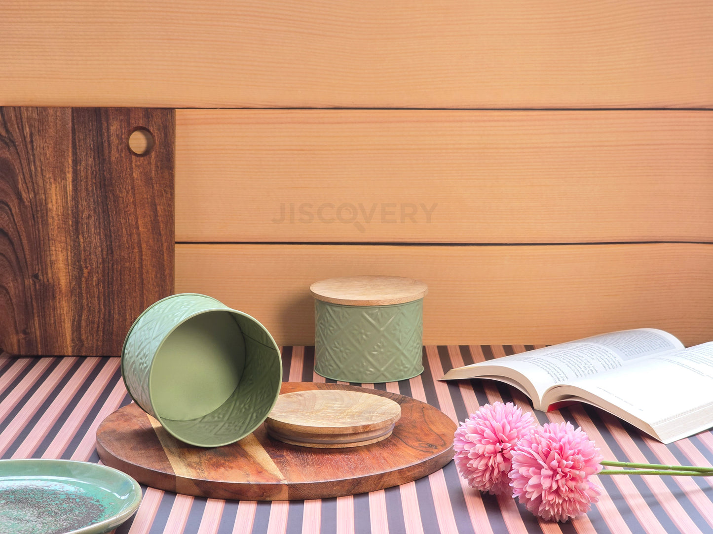 JISCOVERY Pintresty Airtight Storage Jars For Jars Set of 2 Green Colour