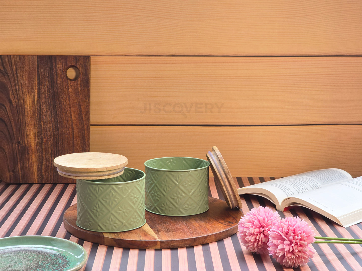 JISCOVERY Pintresty Airtight Storage Jars For Jars Set of 2 Green Colour
