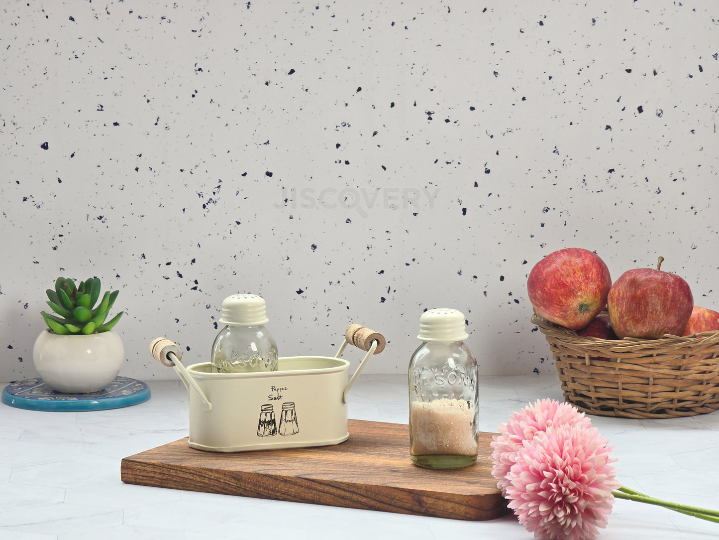 JISCOVERY Cutlery Holder & Salt Pepper Shaker | Dispenser Set | Spoon & Fork Holder (Ivory)