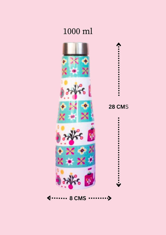 JISCOVERY Printed Stainless Steel Water Bottle| Aesthetic Bottle for Office, School & Home| Leak Proof, Rust Proof & Durable| 1000 ML Green