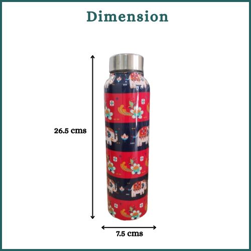 JISCOVERY Premium Stainless Steel Water Bottle| Red Elephant Design- 1000 ML Bottle for Office, School & Home| Leak Proof & Rust Proof