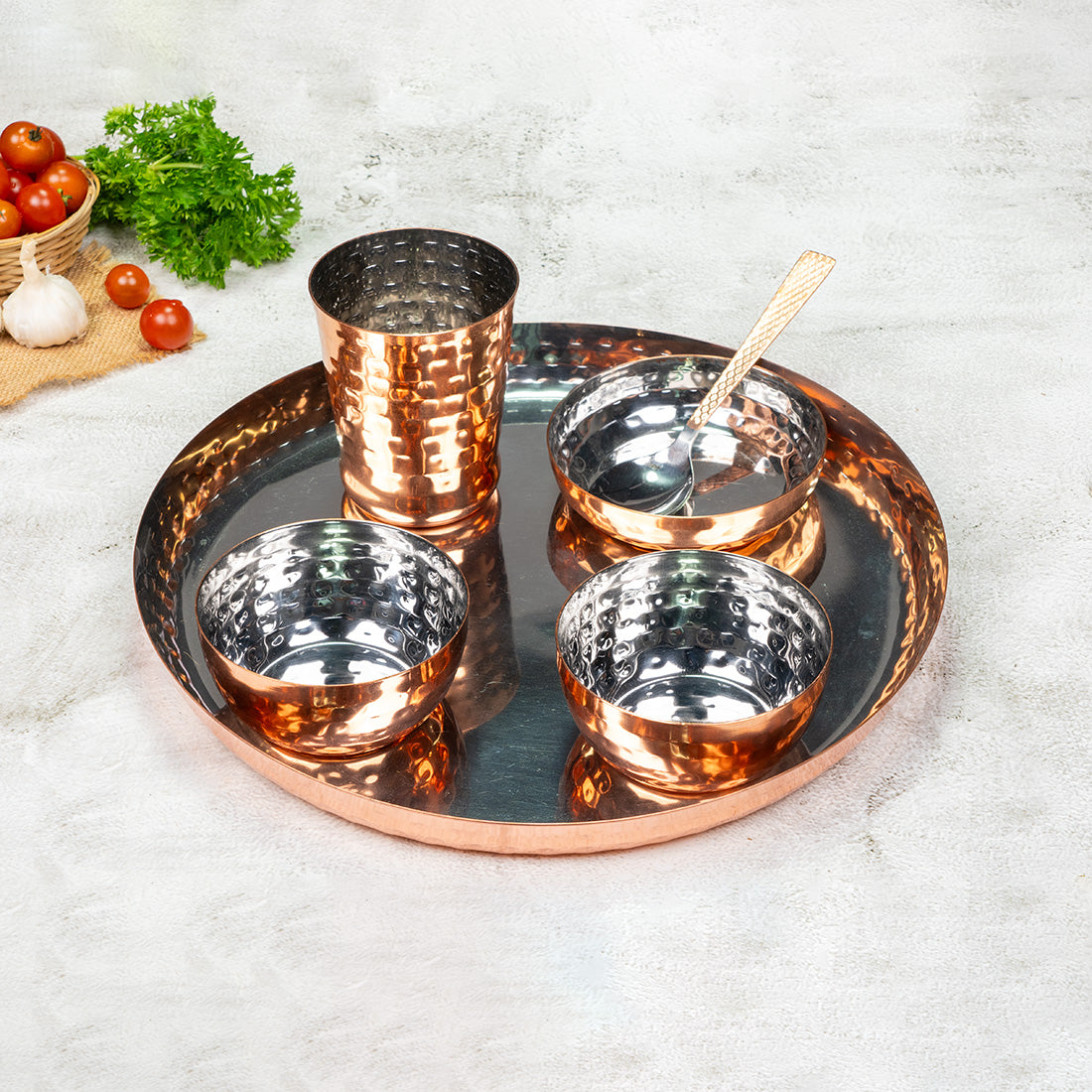 Rose gold Hammered 6 Pcs Thali set