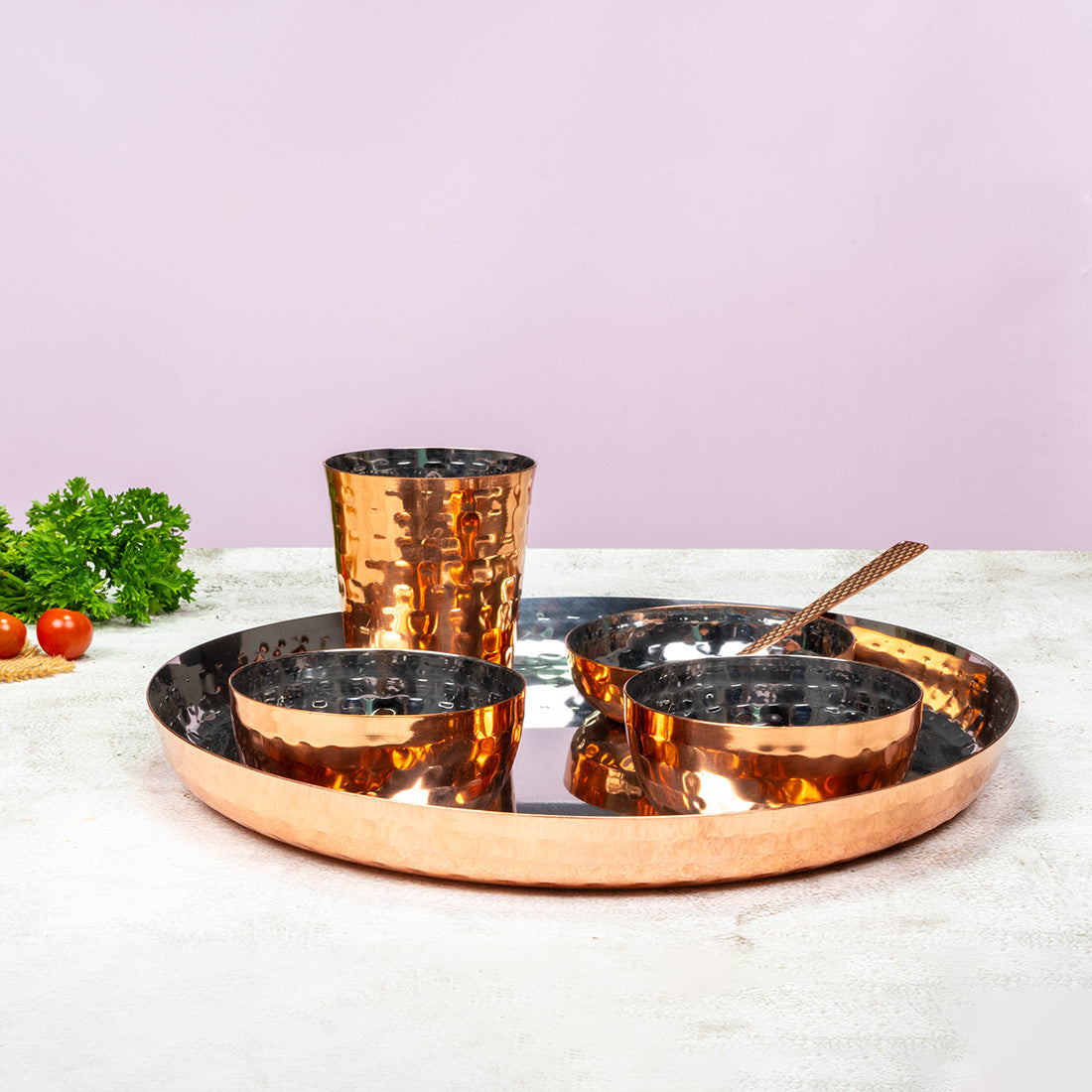 Rose gold Hammered 6 Pcs Thali set