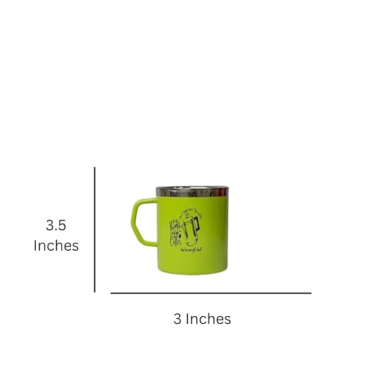 JISCOVERY Stainless Steel Coffee & Tea Mug with Printed Design Set of 2 Green Color