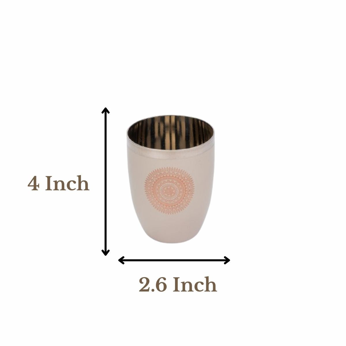 JISCOVERY Stainless Steel Printed Round Glasses Set of 6 Lotus Shape Coffee Brown Color