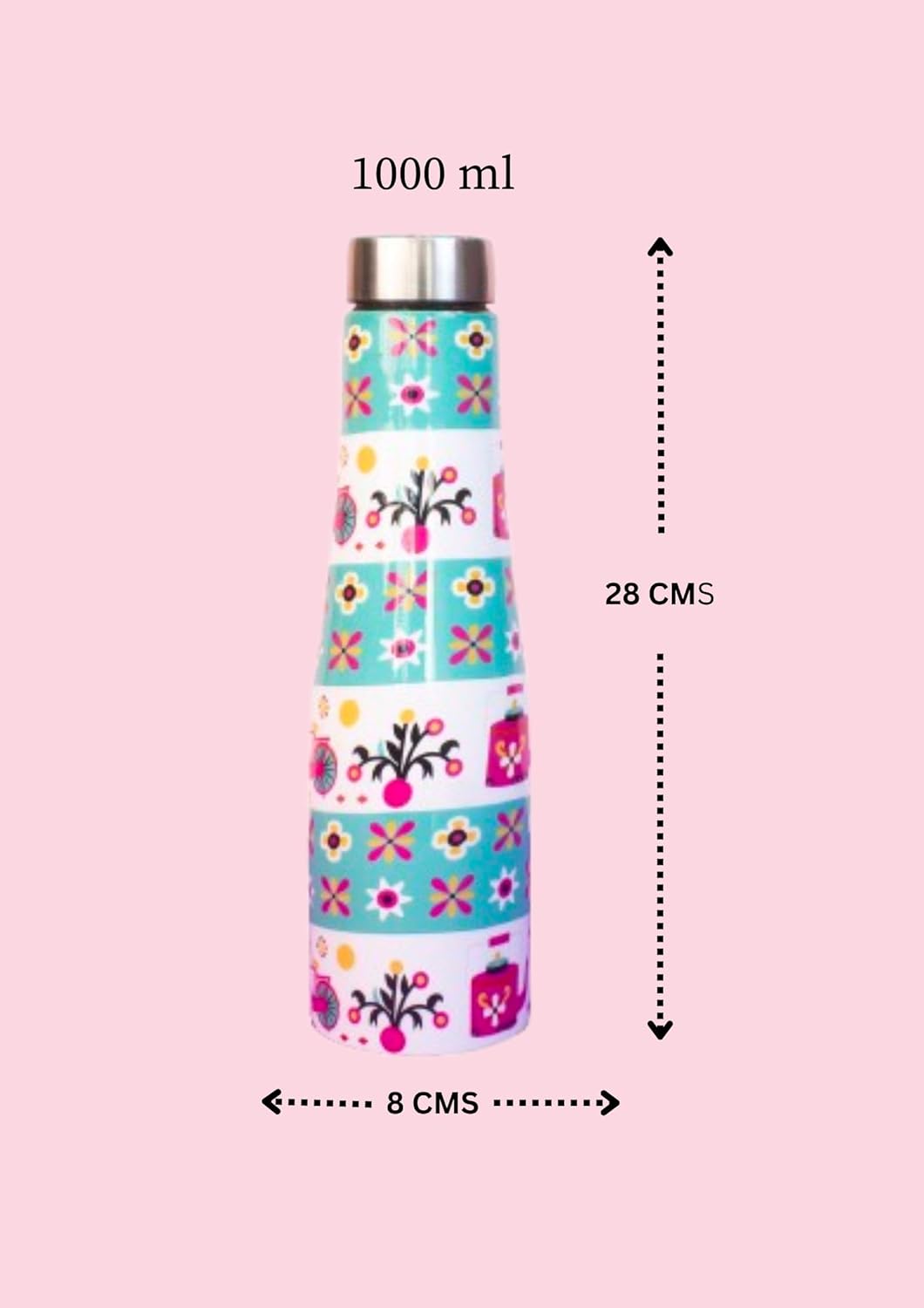 JISCOVERY Stainless Steel Printed Water Bottle Set of 2