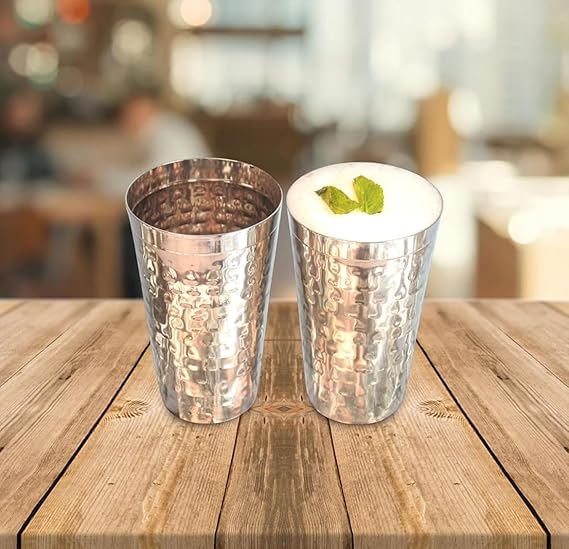 JISCOVERY Stainless Steel Lassie Glass Set of 2| Glass for Water, Milk & Juice| Glass Tumbler| Daily Use Water Drinking Glass| Durable| Silver| Capacity- 700 ML