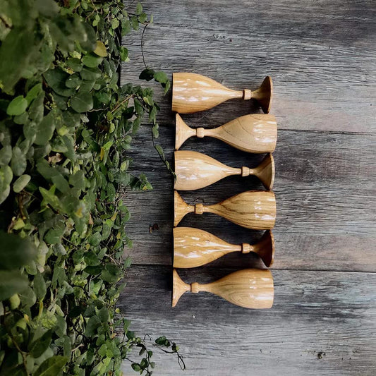 JISCOVERY Wooden || Royal Look Premium Wine Glass || Teak Wood- Set of 3