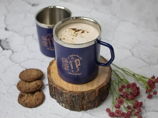 JISCOVERY Stainless Steel Coffee & Tea Mug with Printed Design Set of 2 Blue Color