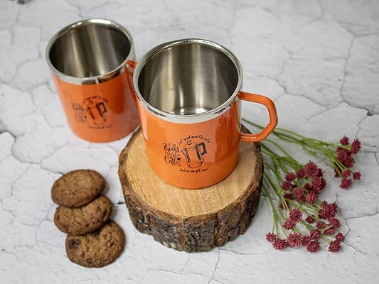 JISCOVERY Stainless Steel Coffee & Tea Mug with Printed Design Set of 2