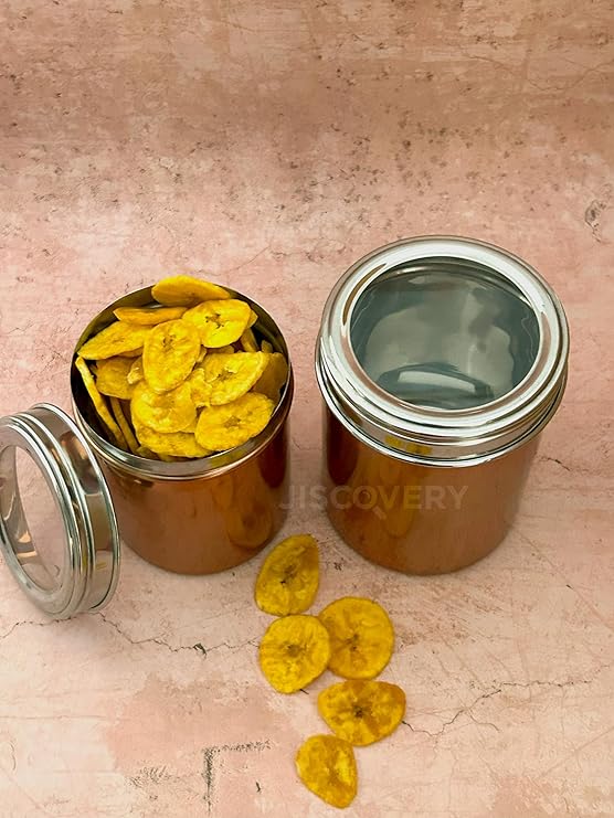 JISCOVERY Stainless Steel Airtight Container for kitchen storage Set of 2| Transparent Lid