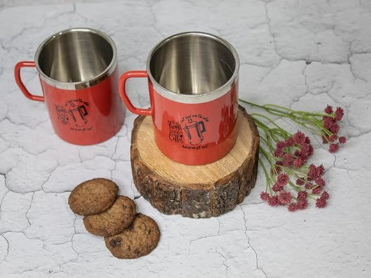 JISCOVERY Stainless Steel Coffee & Tea Mug with Printed Design Set of 2