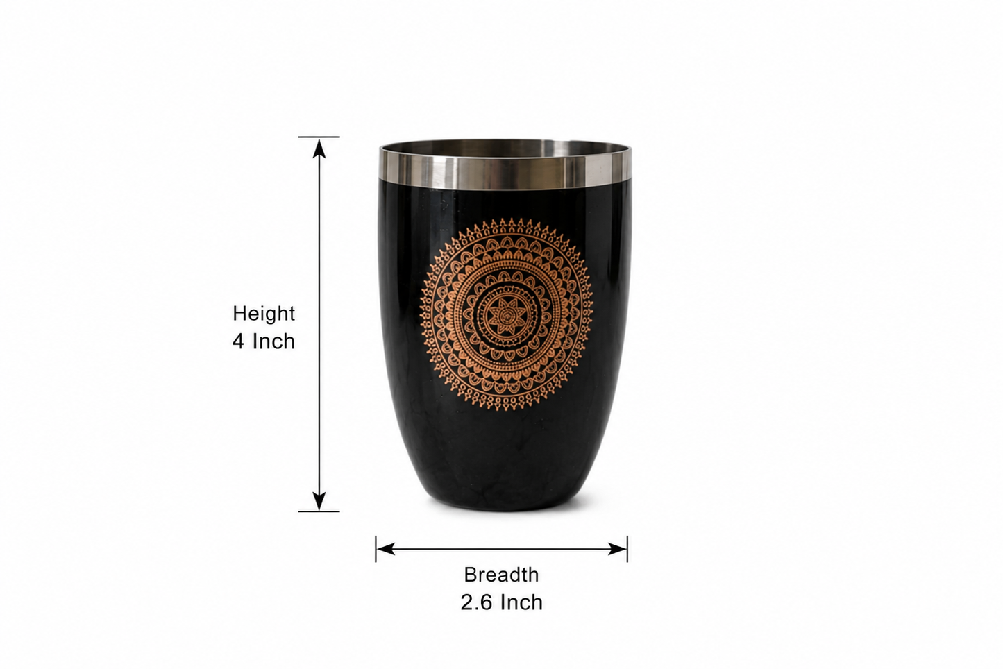 JISCOVERY Stainless Steel Round Printed Black Color Glasses Set of 6