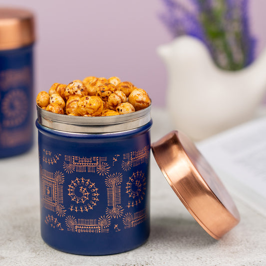 JISCOVERY Airtight Stainless Steel Storage Set of 3 Canisters For Biscuits, Namkeen & Snacks Jars Blue