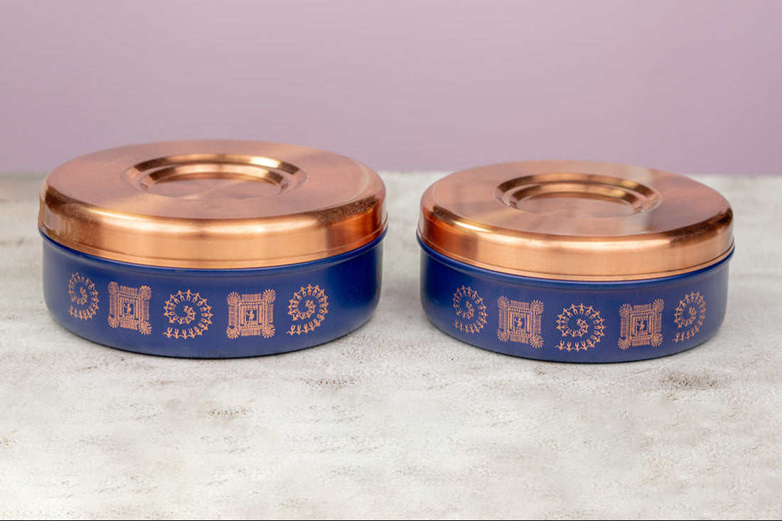 JISCOVERY Stainless Steel Airtight Multipurpose Container For Snacks 1000 ML | Storage Dabba Set of 2 Blue