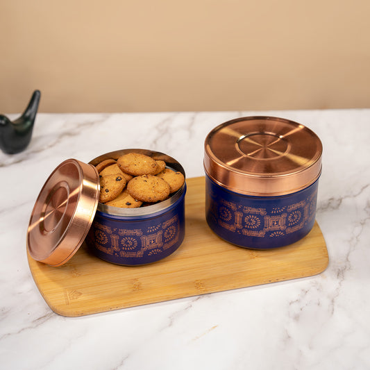 Warli Design Blue Stainless Steel Airtight Storage Container Online