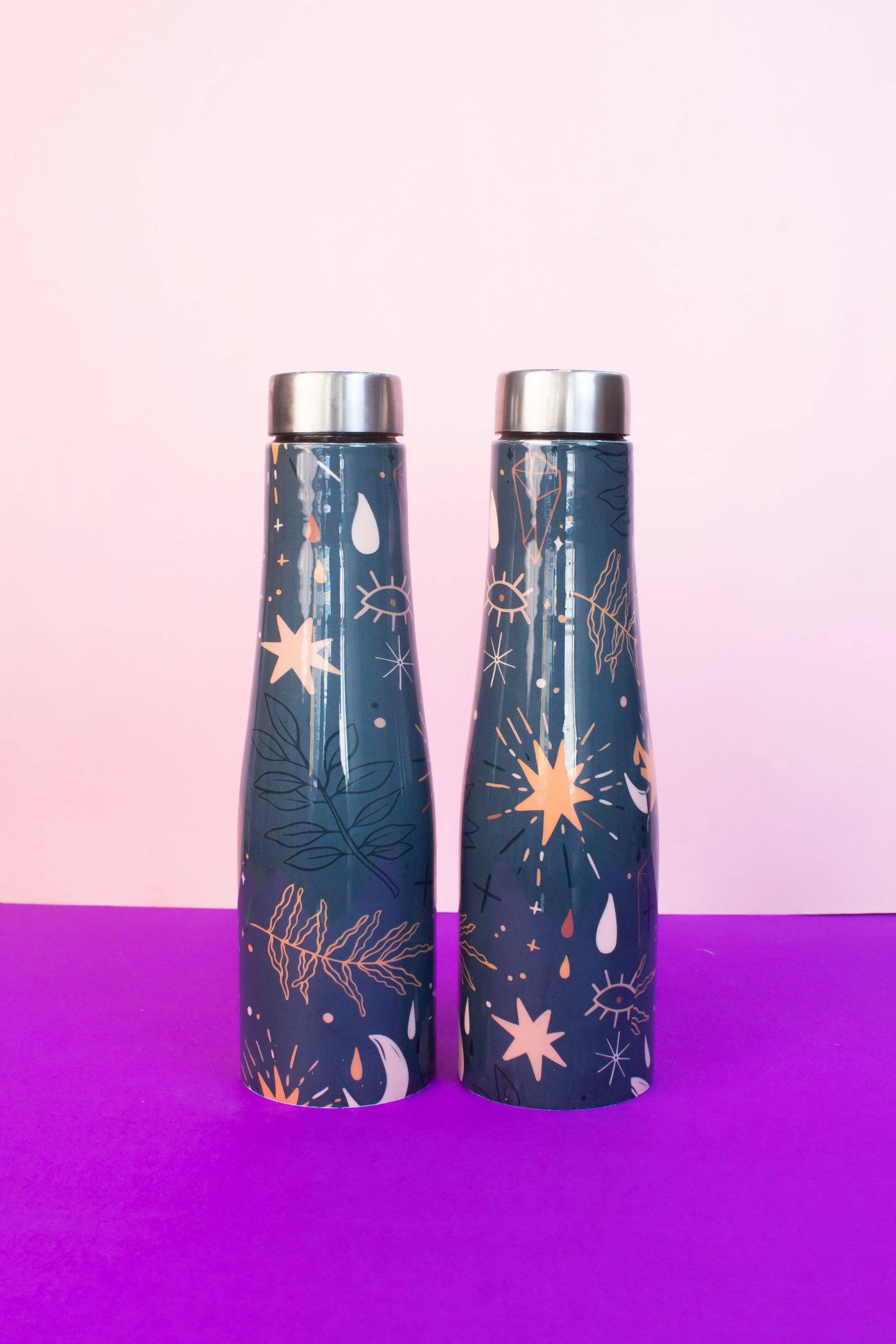 JISCOVERY Stainless Steel Printed Water Bottle Set of 2