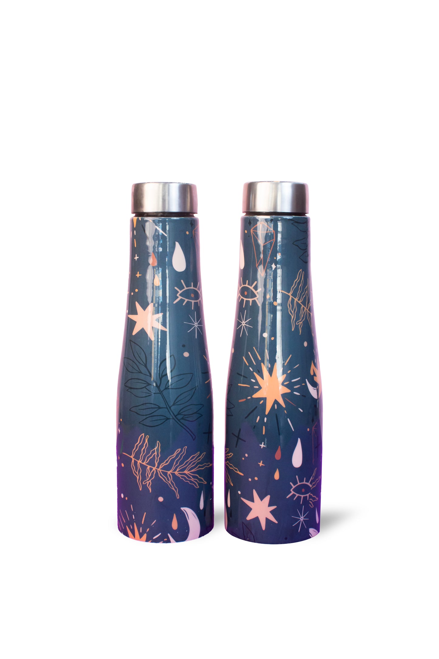 JISCOVERY Stainless Steel Printed Water Bottle Set of 2