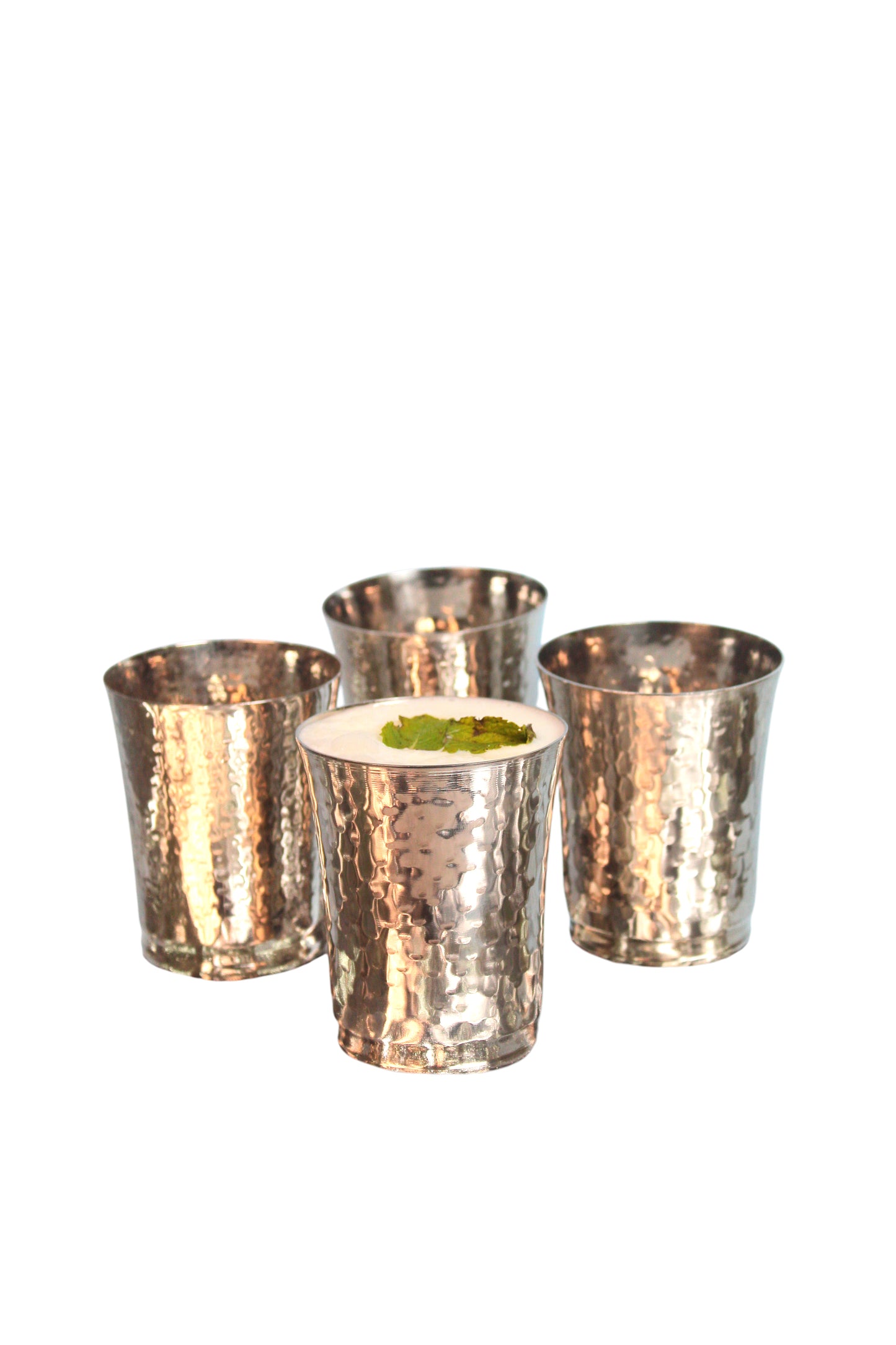 JISCOVERY Stainless Steel Bucket Glasses Set of 4| Glass for Water, Lassi, Milk & Juice| Glass Tumbler| Daily Use Water Drinking Glass| Hammered Design Glass| Silver| Capacity- 350 ML