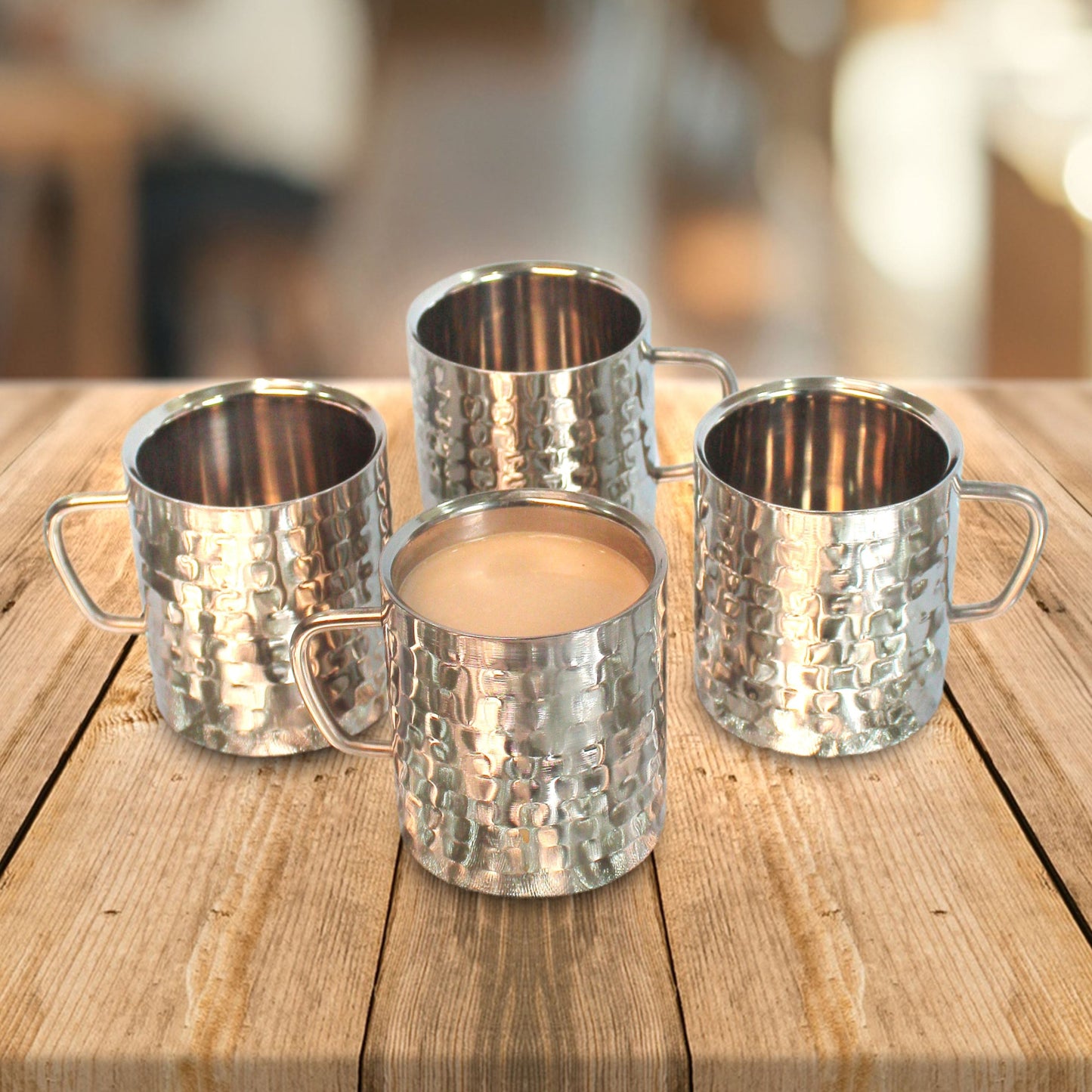 JISCOVERY Stainless Steel Hammered Design Set of 4