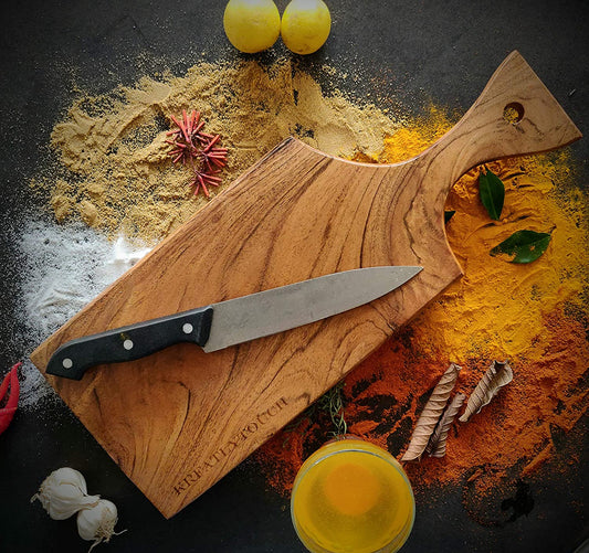 JISCOVERY Acacia Wood Chopping Board for Kitchen| Wooden Handcrafted Cutting Board for Kitchen Use| Modern Chopping Pad| Eco-Friendly | Pests Resistant | 43x20x1.9 CM