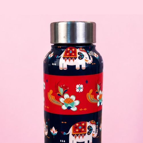JISCOVERY Premium Stainless Steel Water Bottle| Red Elephant Design- 1000 ML Bottle for Office, School & Home| Leak Proof & Rust Proof