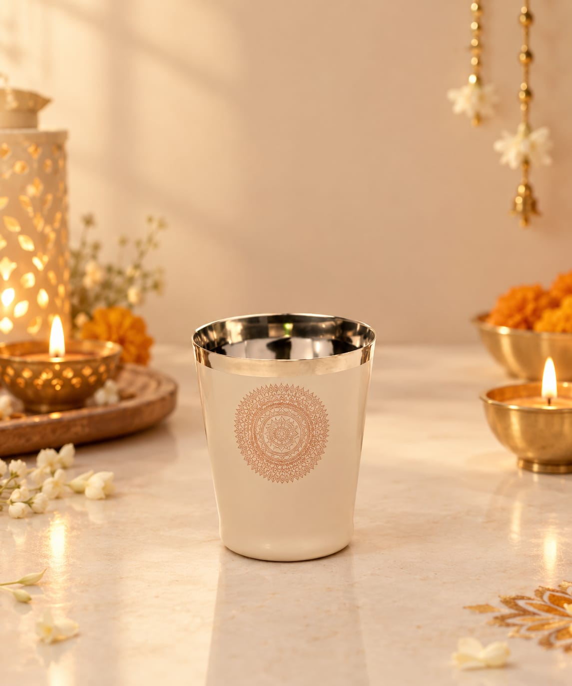 Diwali Gifting Box Stainless Steel Bucket Glasses Set Of 4 With Box (Coffee color)
