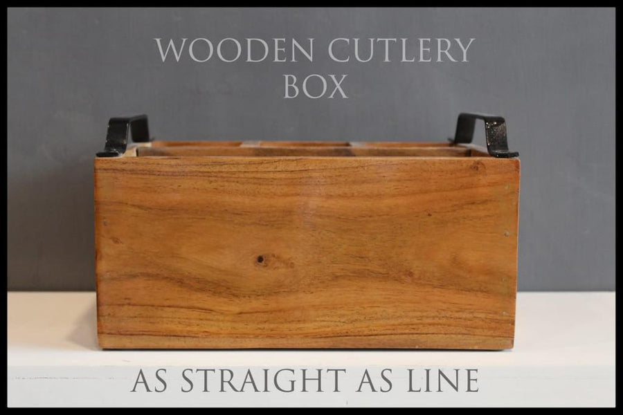 JISCOVERY Wooden Cutlery Stand for Kitchen with Black Iron Handles