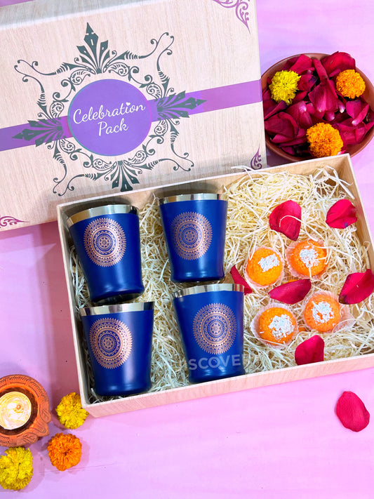 Glass set of 4 Blue Color Bucket Design