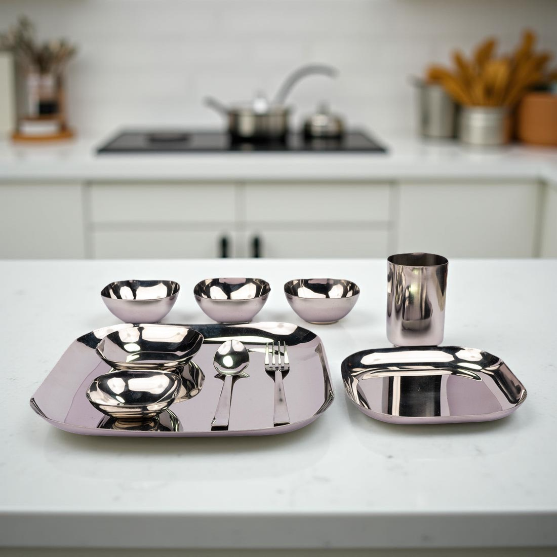 Steel square 9 Pcs Thali set