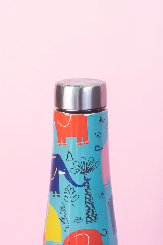 JISCOVERY Premium Stainless Steel Water Bottle| Elephant Design- 1000 ML Bottle for Office, School & Home| Leak Proof & Rust Proof