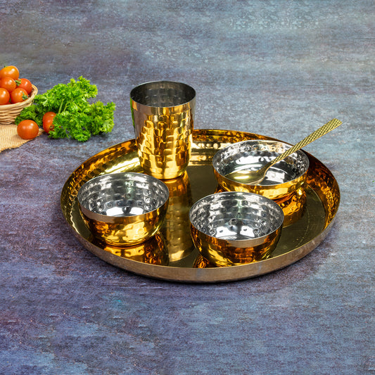 Gold Hammered 6 Pcs Thali set