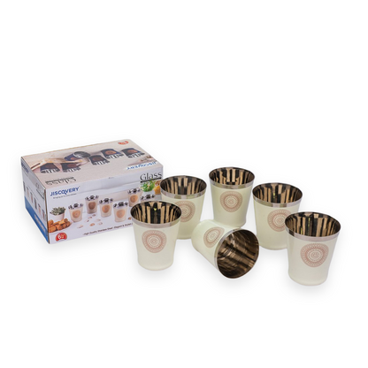 JISCOVERY Stainless Steel Printed Glasses Set of 6 Bucket shape Beige color