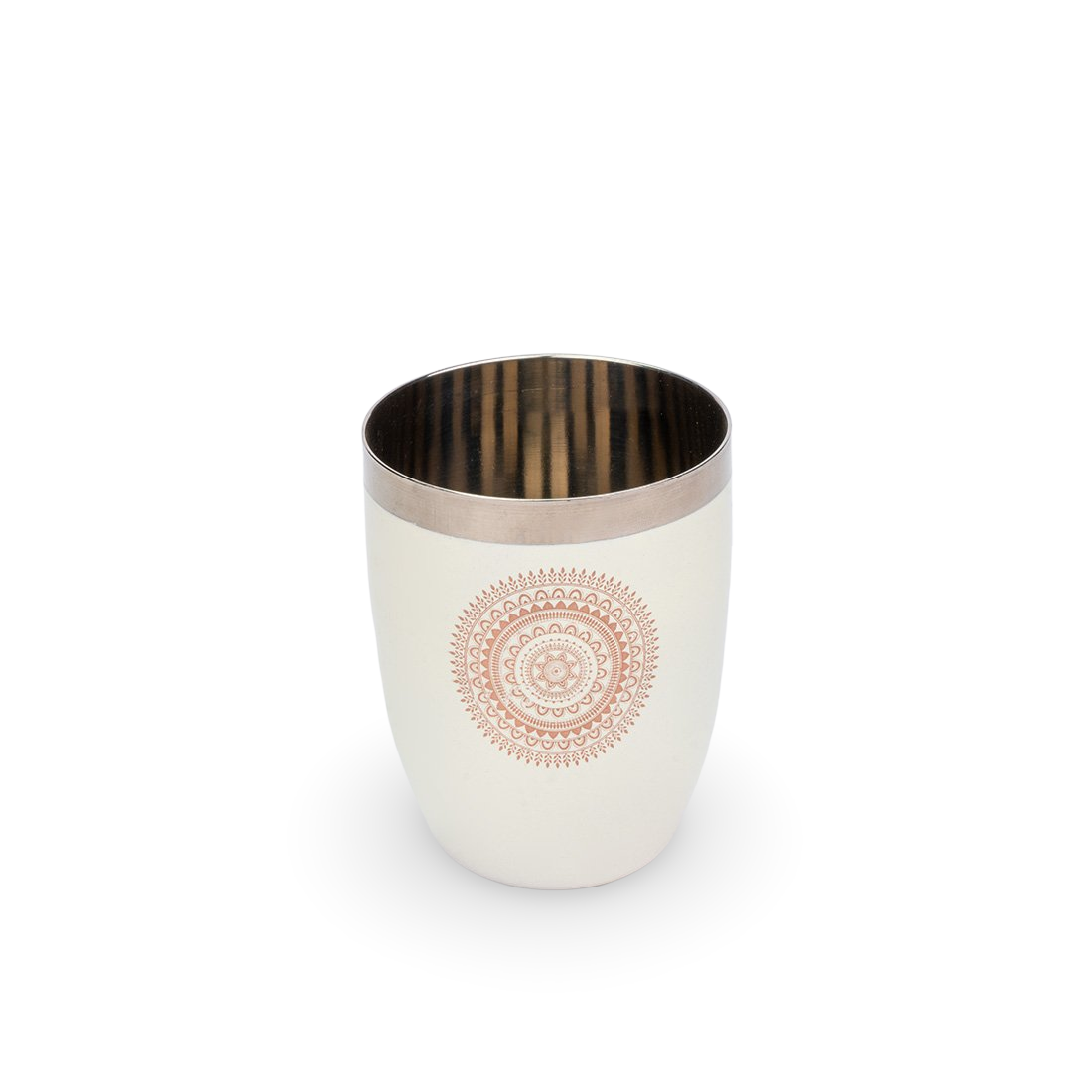 JISCOVERY Stainless Steel Printed Round Glasses Set of 6 Lotus Shape Beige Color