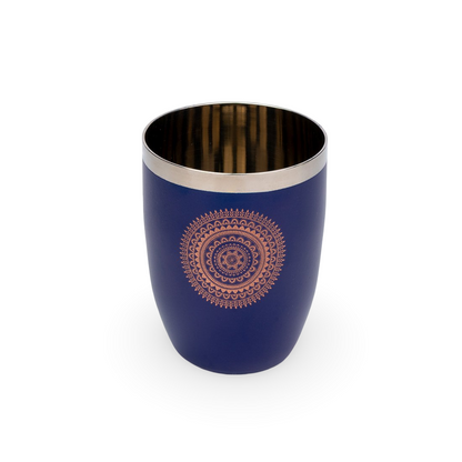 JISCOVERY Stainless Steel Printed Round Glasses Set of 6 Lotus shape Blue Color