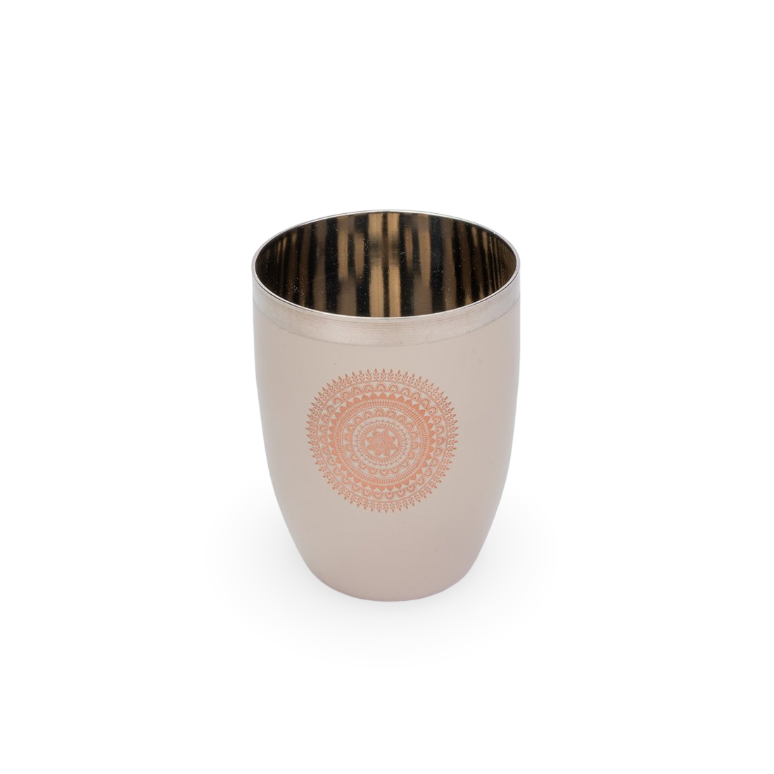JISCOVERY Stainless Steel Printed Round Glasses Set of 6 Lotus Shape Coffee Brown Color