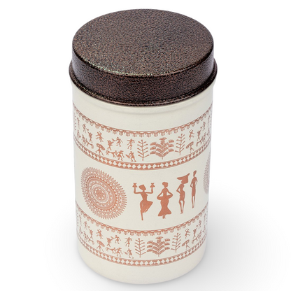 JISCOVERY Printed Steel Containers for Kitchen Storage Set of 2 (Beige Color)
