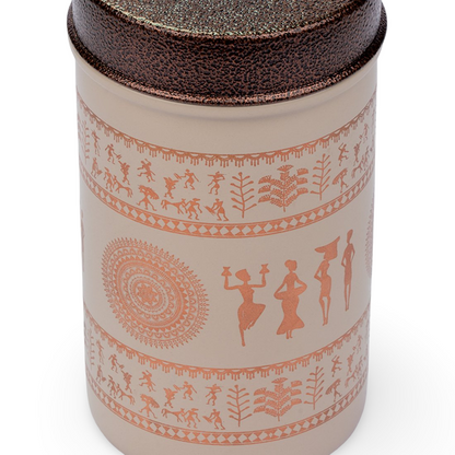 JISCOVERY Printed Steel Containers for Kitchen Storage Set of 2 (Coffee Color)