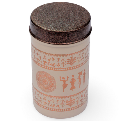 JISCOVERY Printed Steel Containers for Kitchen Storage Set of 2 (Coffee Color)