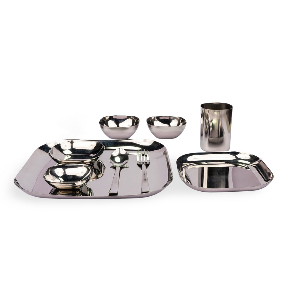 Thali Photo Square Square Stainless Steel Dinner Thali Set 9 Pcs Online – Jiscovery